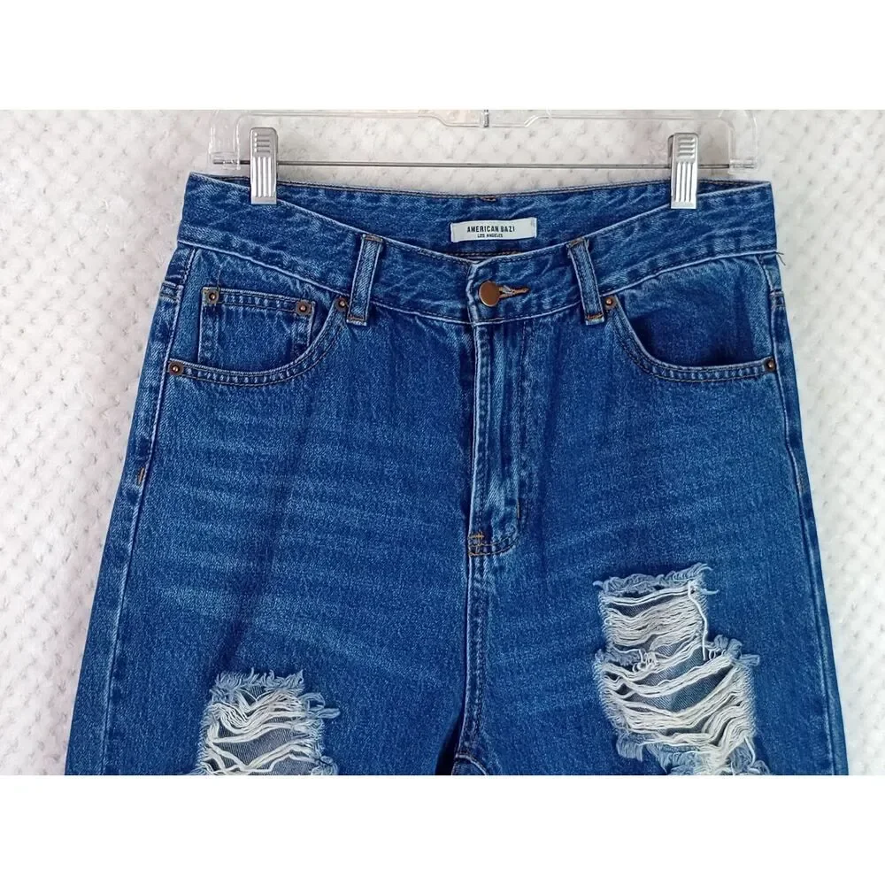 American Bazi Women's Medium High Waist Deconstructed Boyfriend Jeans